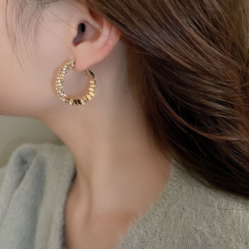Hoop Earring Rhinestone Alloy