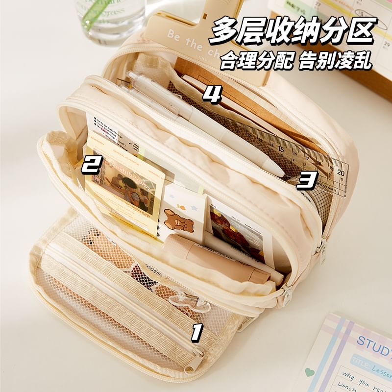 Layered Nylon Pencil Case / Binder Clip / Pen / Highlighter / Ruler / Sticky Note / Set