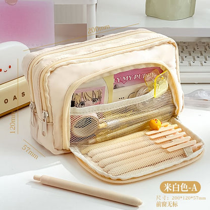 Layered Nylon Pencil Case / Binder Clip / Pen / Highlighter / Ruler / Sticky Note / Set