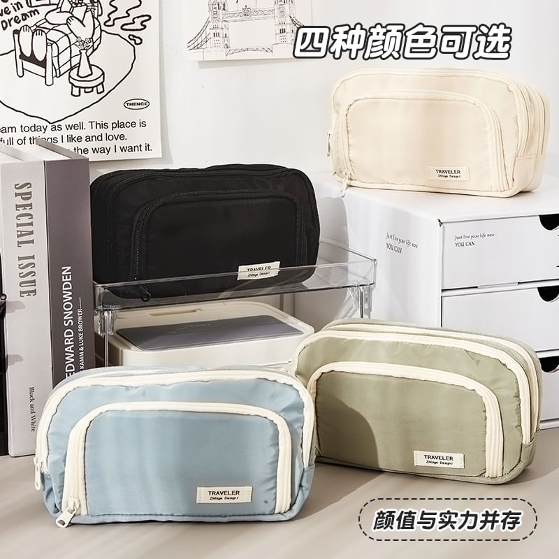 Layered Nylon Pencil Case / Binder Clip / Pen / Highlighter / Ruler / Sticky Note / Set