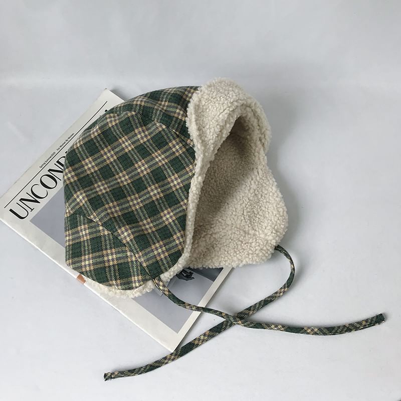 Hat Fleece Plaid Trapper Lined