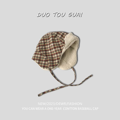 Hat Fleece Plaid Trapper Lined