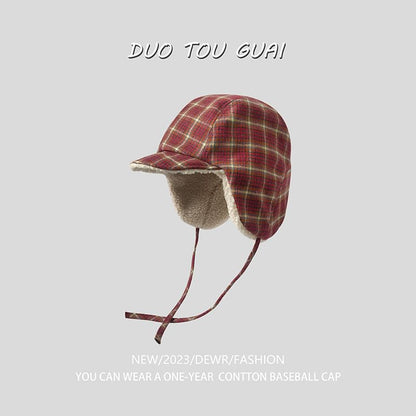 Hat Fleece Plaid Trapper Lined