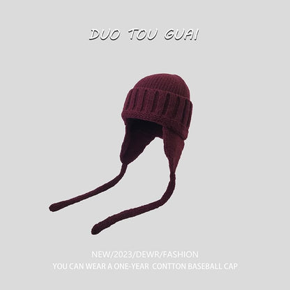 Beanie Knit Ear with Flap Plain