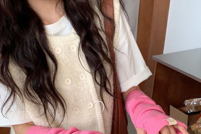 Knit Gloves Long Fingerless Plain