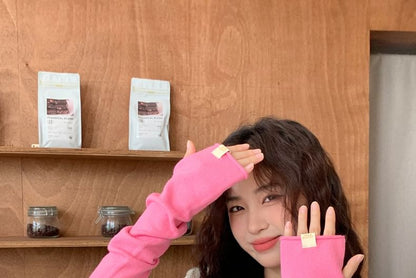 Knit Gloves Long Fingerless Plain