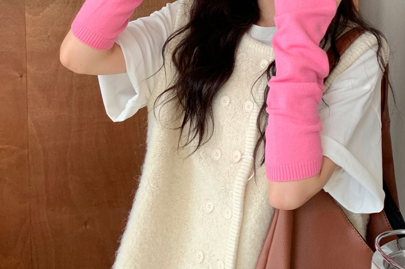 Knit Gloves Long Fingerless Plain