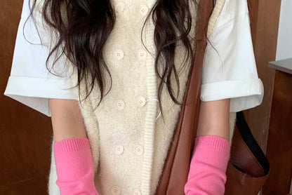 Knit Gloves Long Fingerless Plain