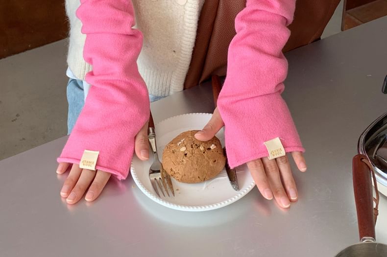 Knit Gloves Long Fingerless Plain