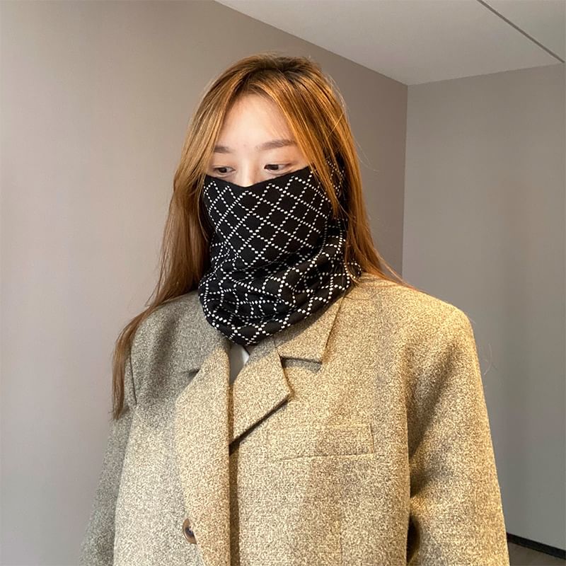 / Beanie Print Knit Scarf Multi-Way Diamond