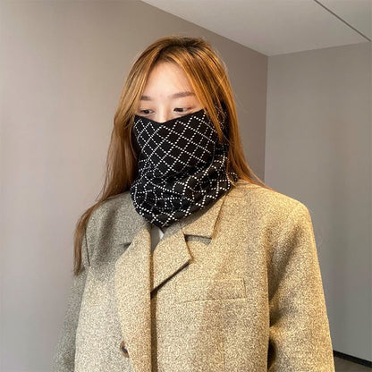 / Beanie Print Knit Scarf Multi-Way Diamond