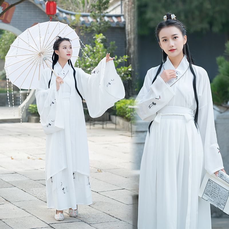 Couple Matching Crane Embroidered Hanfu Jacket / Long