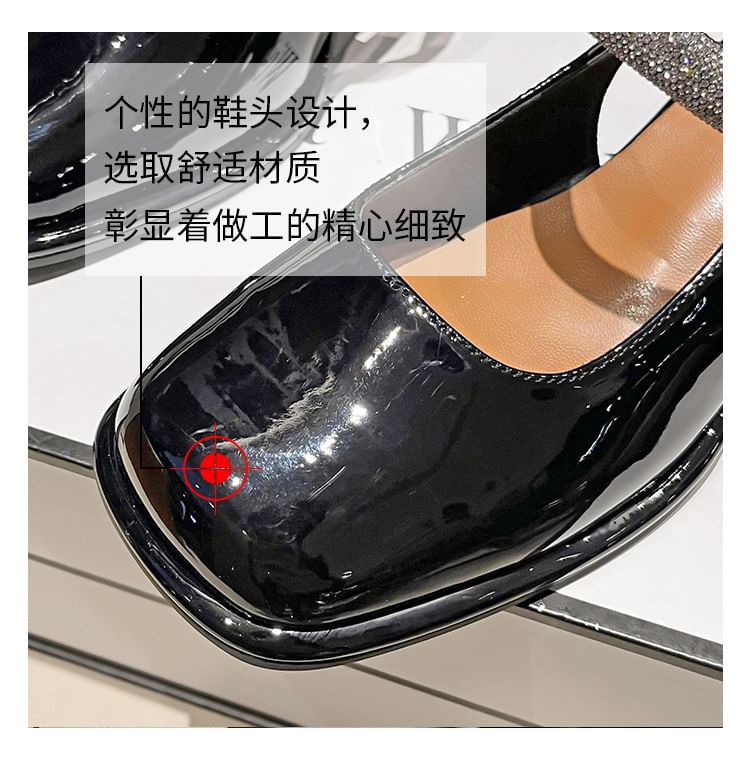 Slingback Pumps Toe Block Square Heel Rhinestone Jane Mary