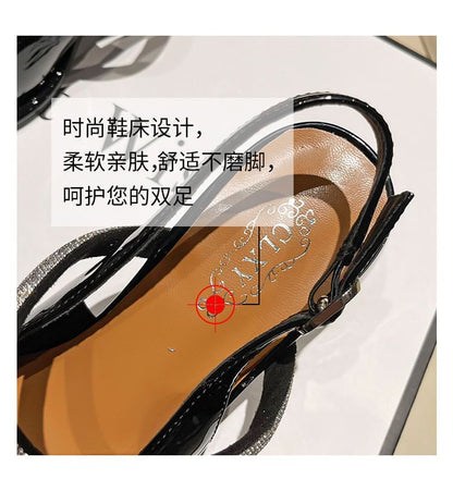 Slingback Pumps Toe Block Square Heel Rhinestone Jane Mary