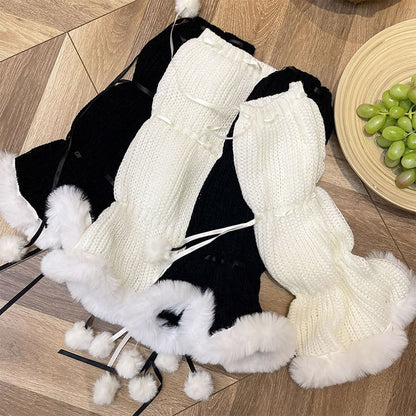 Pom Pom Fluffy Trim Knit Leg Warmers