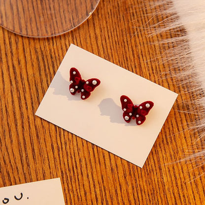 Flocking Bow / Butterfly Stud Earring