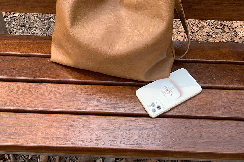 Bag Faux Plain Leather Bucket Crossbody