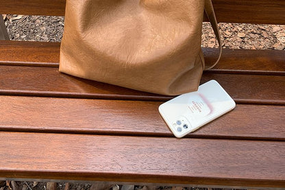 Bag Faux Plain Leather Bucket Crossbody