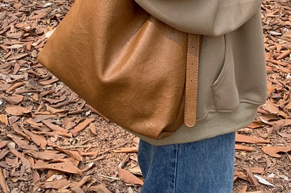 Bag Faux Plain Leather Bucket Crossbody