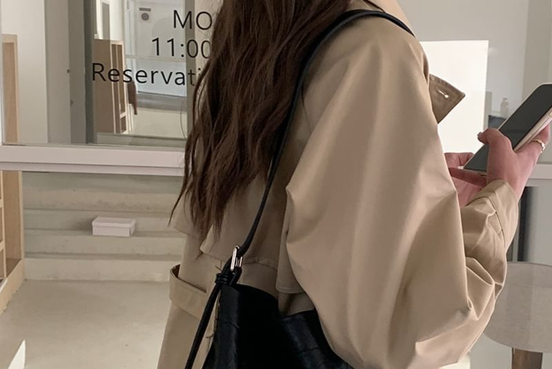 Bag Faux Plain Leather Bucket Crossbody