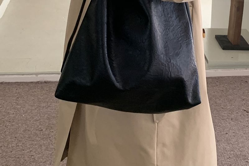 Bag Faux Plain Leather Bucket Crossbody