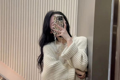 Midi Plain Slit Crew Sweater Dress Neck