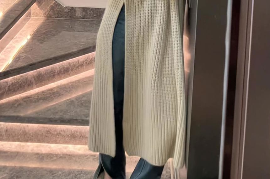 Midi Plain Slit Crew Sweater Dress Neck