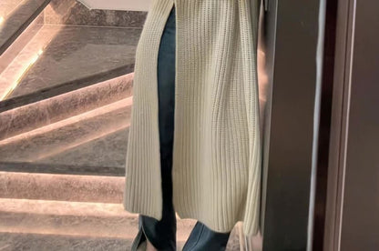 Midi Plain Slit Crew Sweater Dress Neck