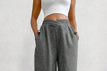 V Waistline High Rise Plain Straight-Fit Sweatpants