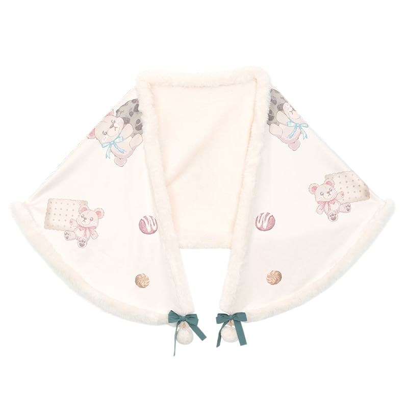 Long-Sleeve Floral Print Hanfu Top / Bear Ornament / Shawl