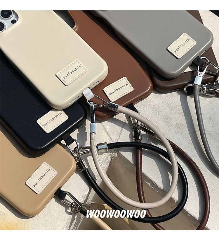 Lettering Applique Leather Faux Phone Case