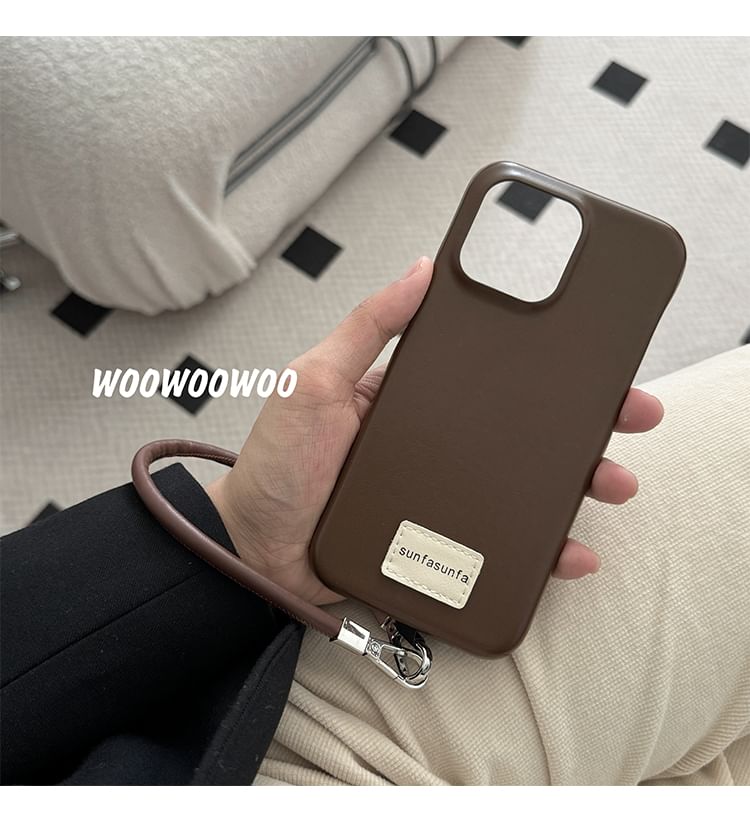 Lettering Applique Leather Faux Phone Case