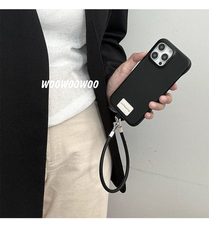 Lettering Applique Leather Faux Phone Case