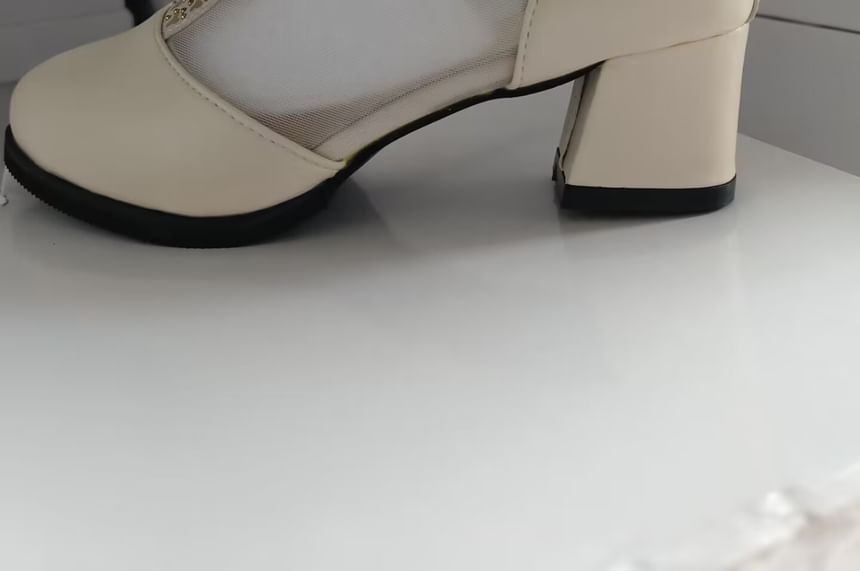 Heel Boots Mesh Trim Pointed Ankle Panel Lace Chunky