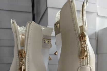 Heel Boots Mesh Trim Pointed Ankle Panel Lace Chunky