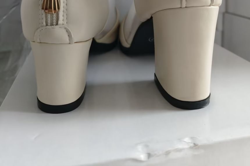 Heel Boots Mesh Trim Pointed Ankle Panel Lace Chunky