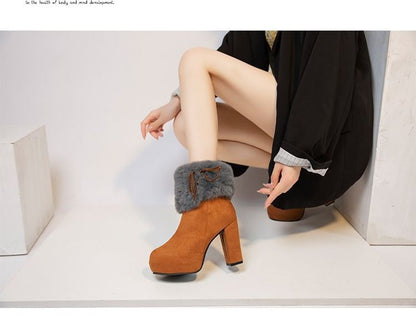 Heel Ankle Platform Trim Chunky Fluffy Boots