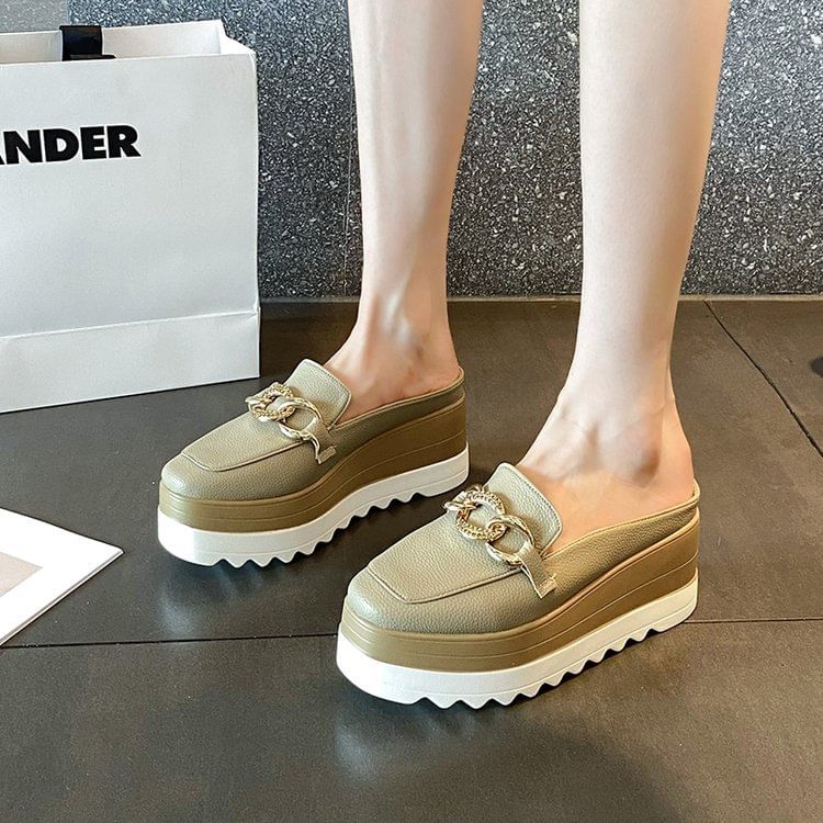 Chain Platform Loafer Detail Mules