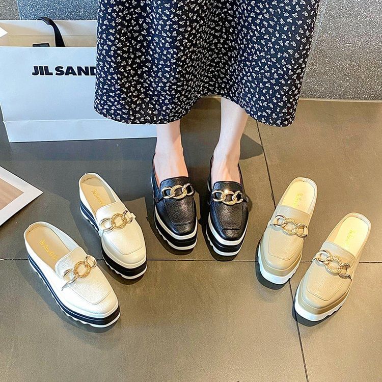 Chain Platform Loafer Detail Mules