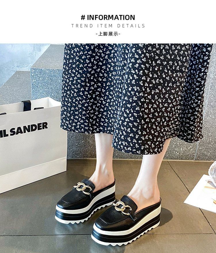 Chain Platform Loafer Detail Mules