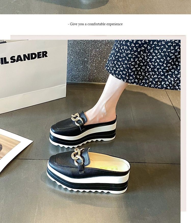 Chain Platform Loafer Detail Mules