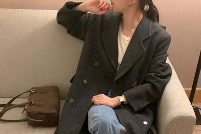 Double Breasted Plain Long Coat