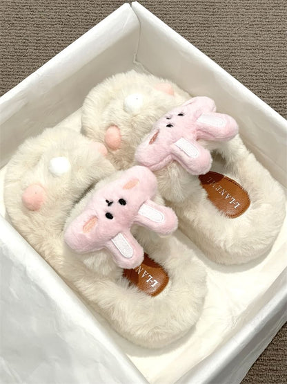 Rabbit Accent Fluffy Slide Sandals