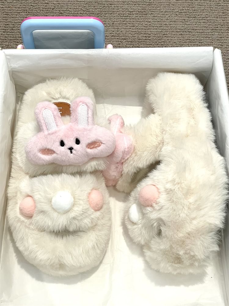 Rabbit Accent Fluffy Slide Sandals