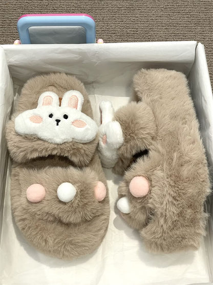 Rabbit Accent Fluffy Slide Sandals