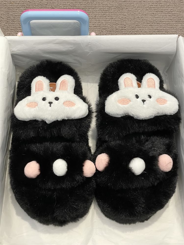 Rabbit Accent Fluffy Slide Sandals