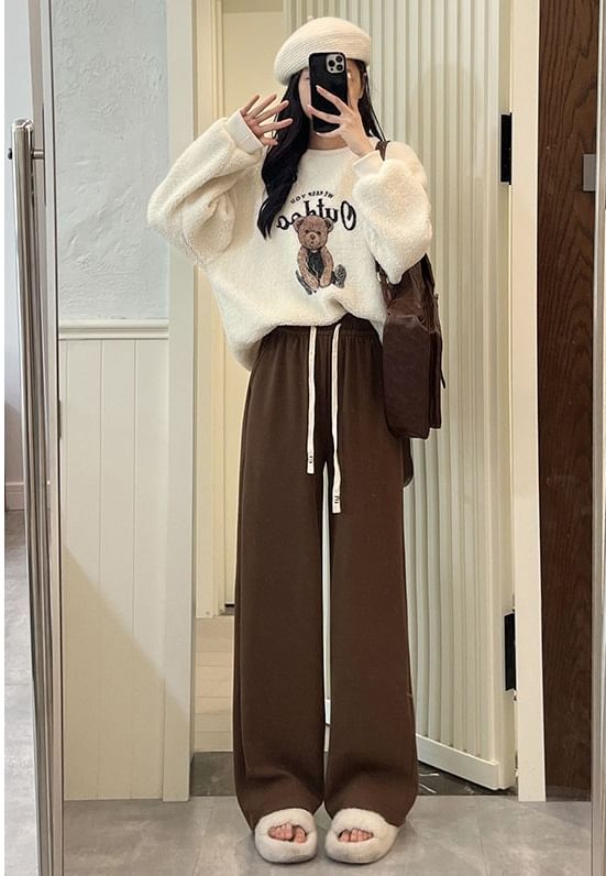 Corduroy High Waist Drawstring Wide Leg Pants