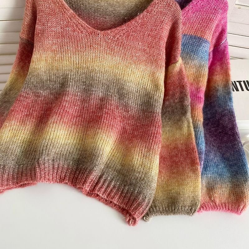 V-Neck Gradient Sweater