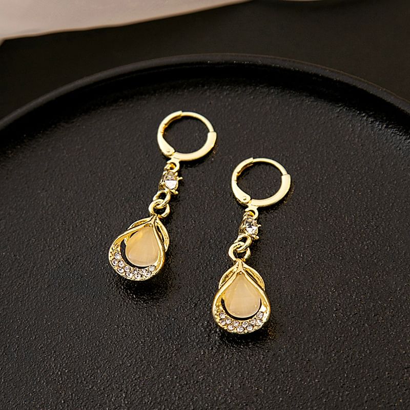 Faux Cat Eye Stone Rhinestone Alloy Dangle Earring