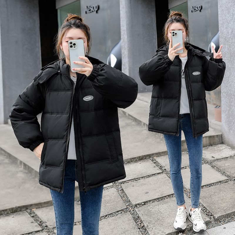 Hooded Lettering Puffer Jacket